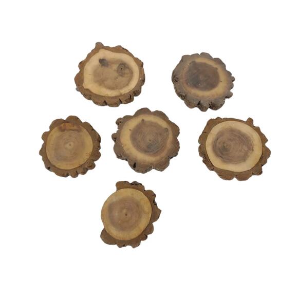 Vintage Set of 6 Rustic Wood Bark Coasters, Hardwood Wooden Primitive - Picture 3 of 4